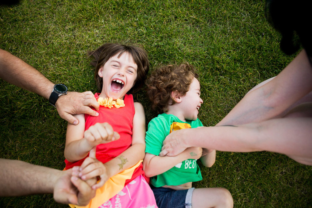 Kids during natural and fun family session in Calgary