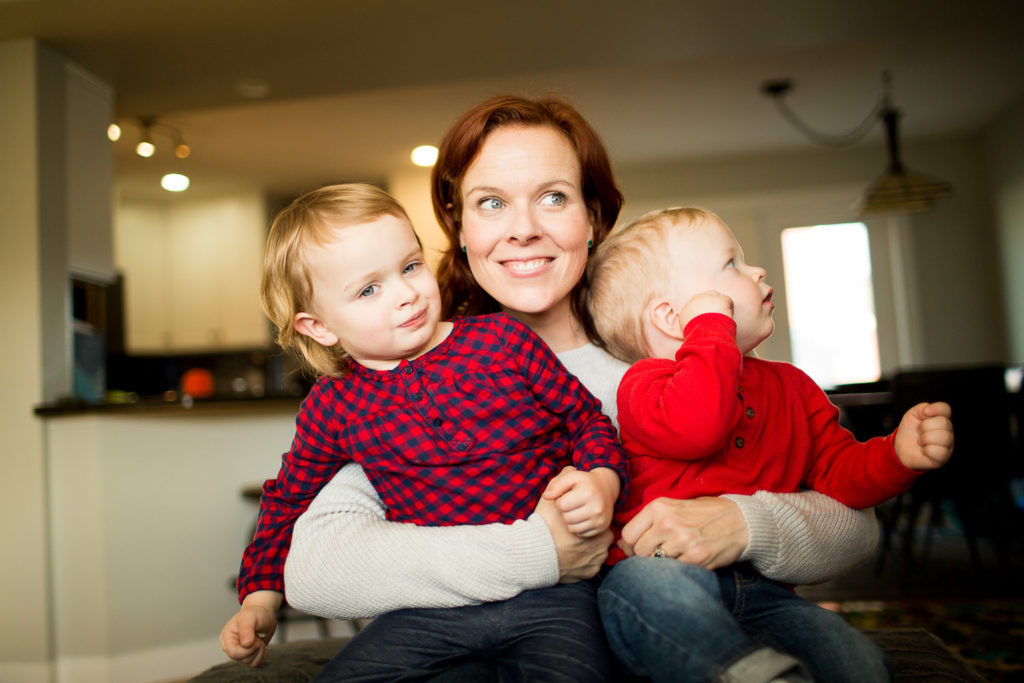 Mom with kids in home photoshoot