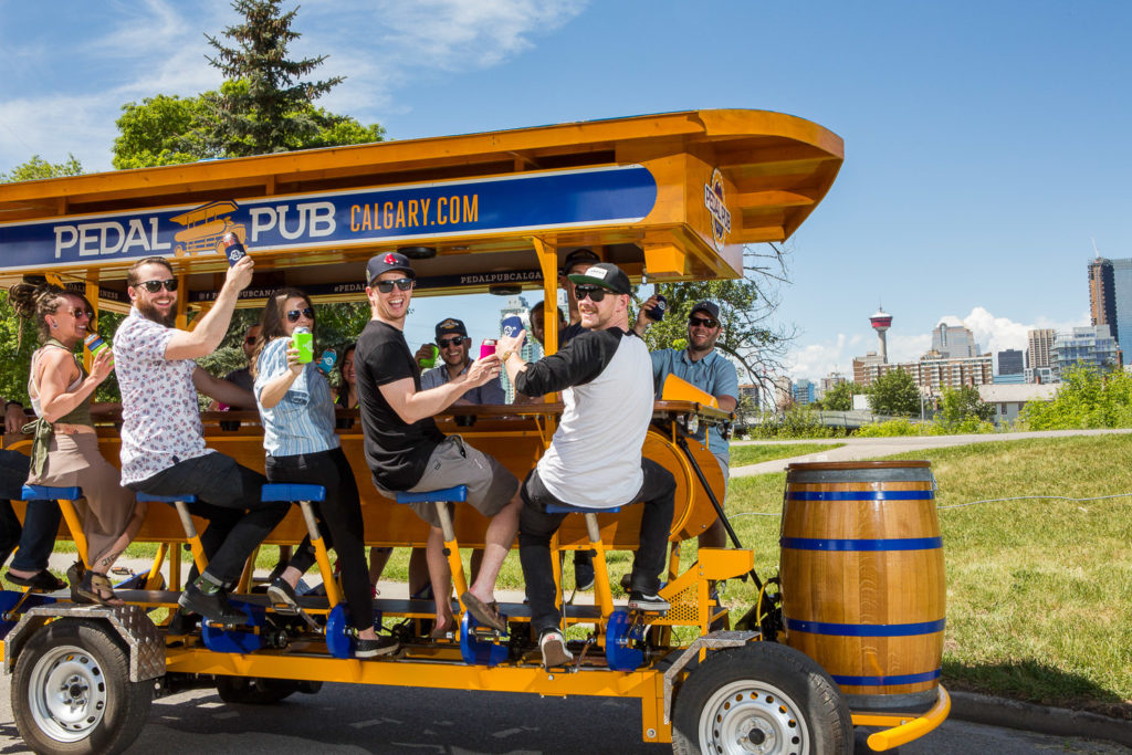 Inglewood business photography with pedal pub and skyline